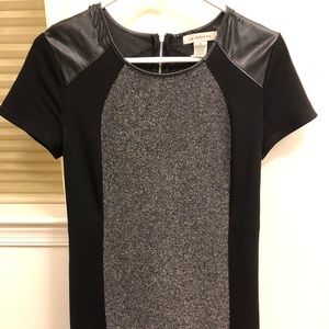 Liz Claiborne leather and grey pattern black dress